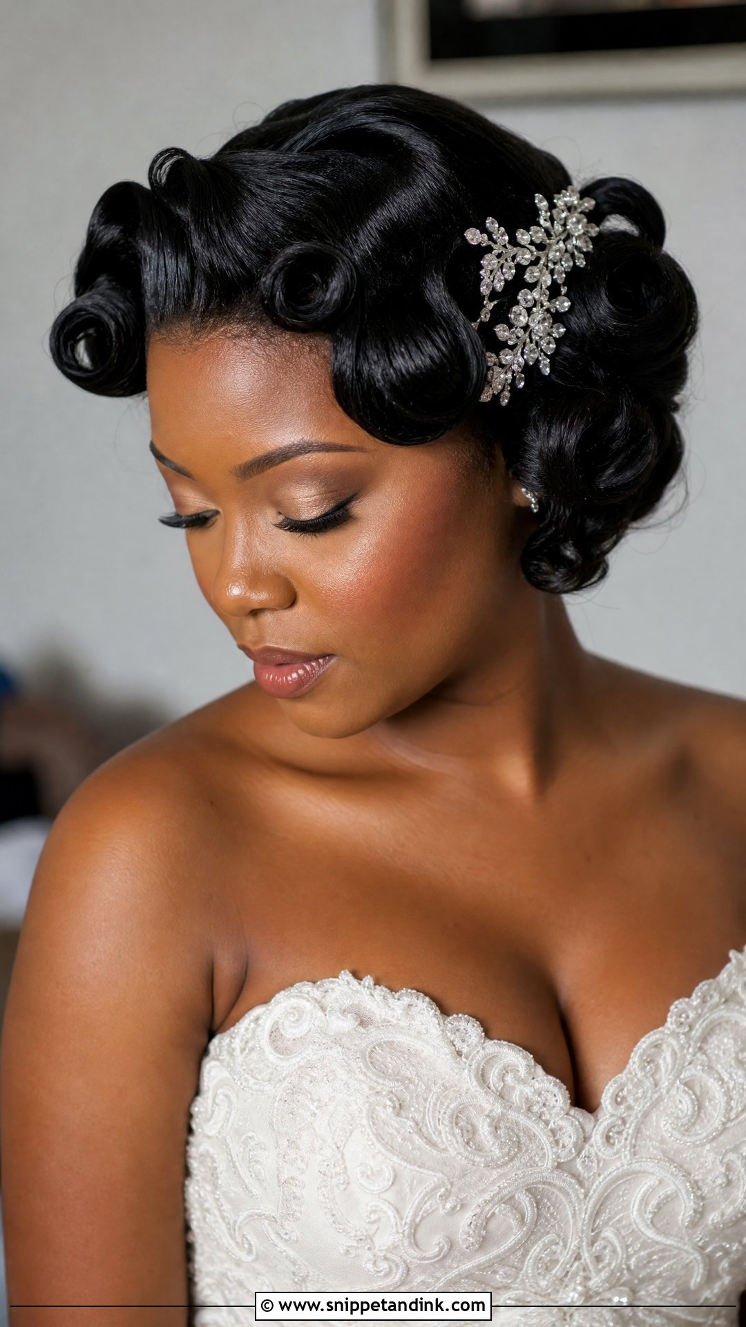Retro Pin Curls for Black Brides - Snippet and Ink - 25 Black Hair Bride Hairstyles