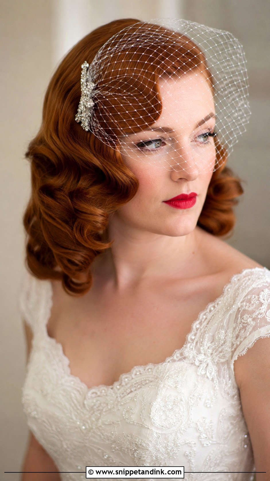 Retro Waves With a Birdcage Veil - Snippet and Ink - 20 Short Hair Waves Wedding