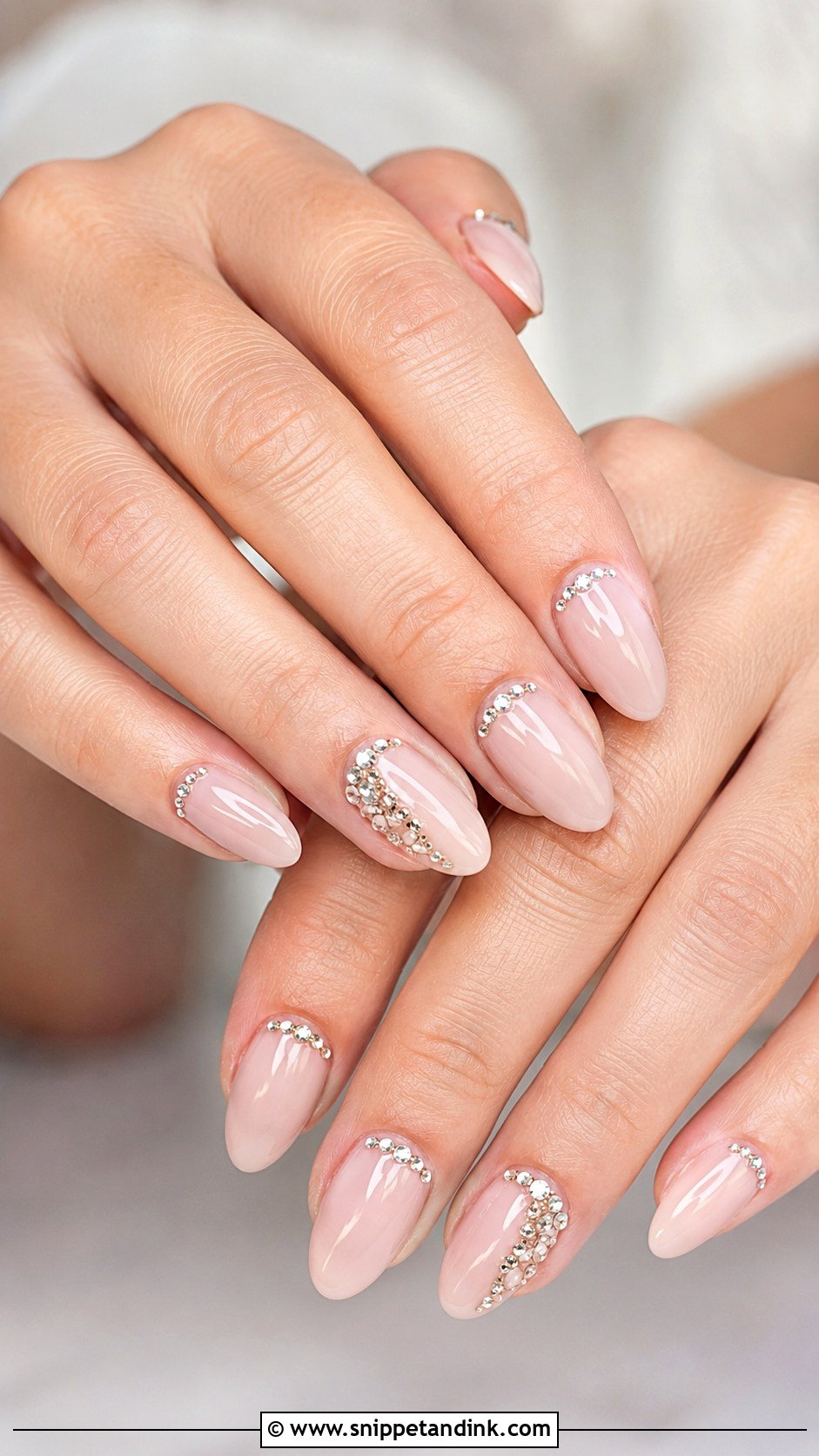 Rhinestone Acrylic Almond Wedding Nails - Snippet and Ink - 20 Acrylic Almond Wedding Nails for Bride