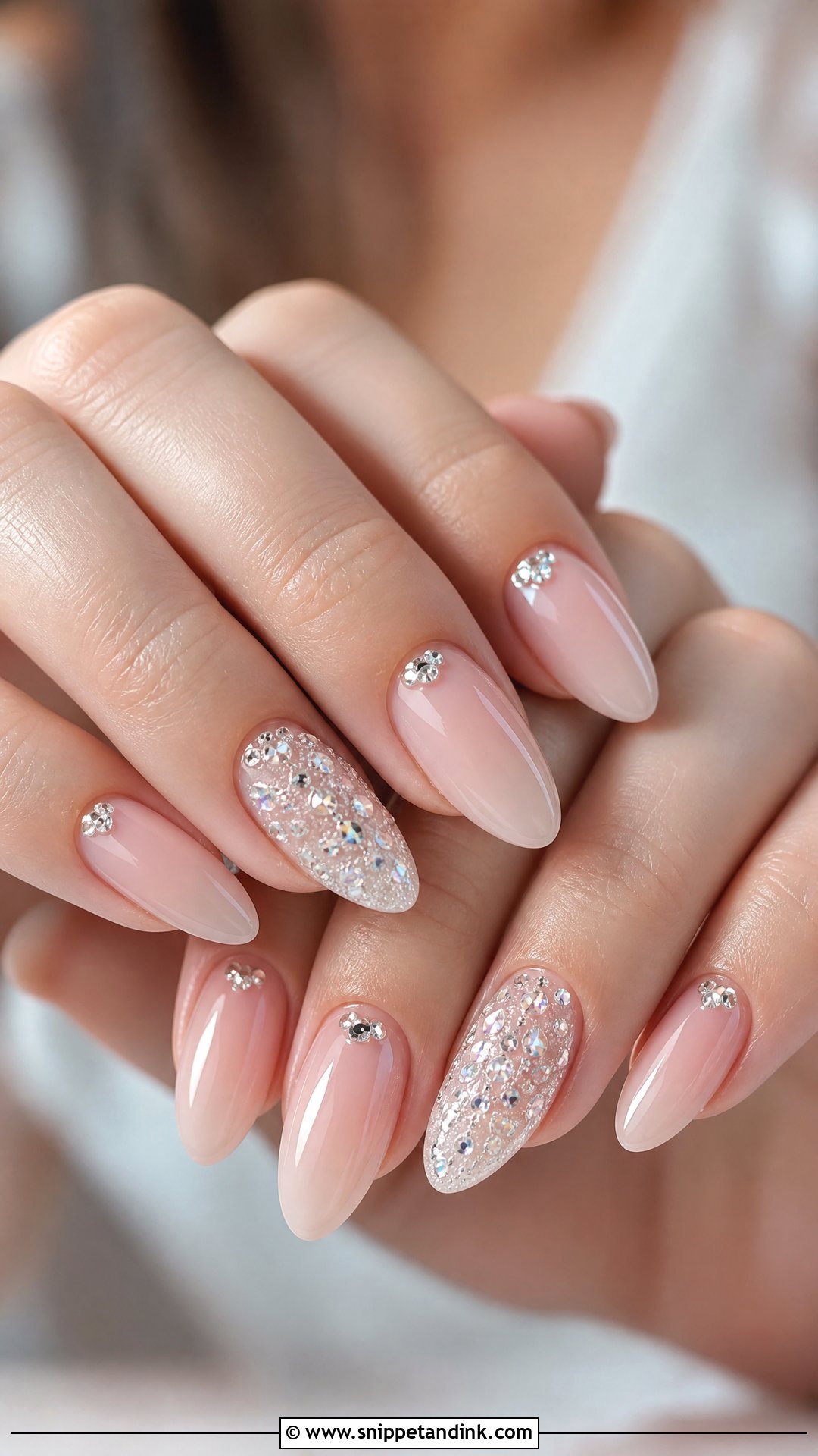 Rhinestone Almond Bridal Nails - Snippet and Ink - 25 Almond Bridal Nails
