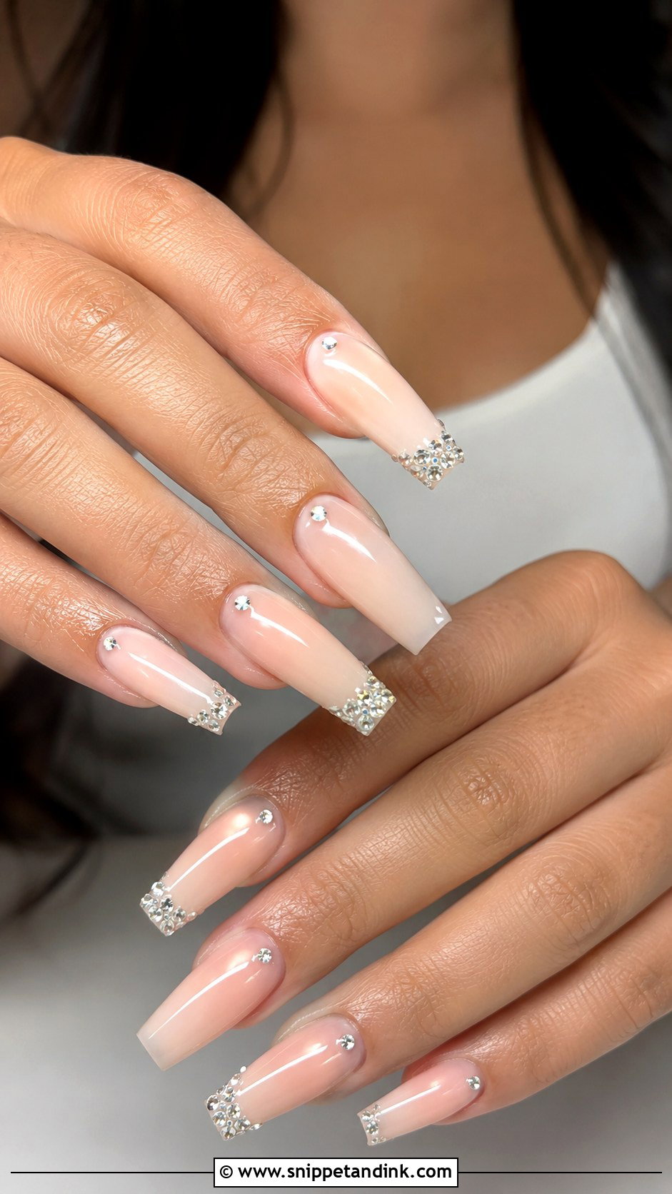 Rhinestone Coffin Bridal Nails - Snippet and Ink - 20 Coffin Shape Bridal Nails