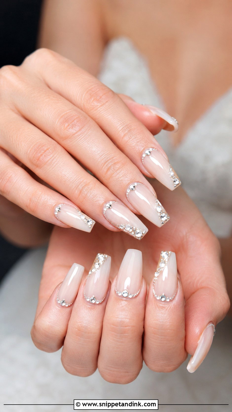 Rhinestone Coffin Bridal Nails - Snippet and Ink - 20 Coffin Bridal Nails