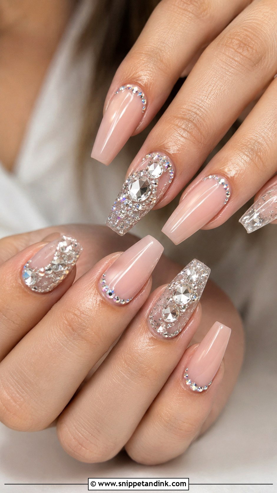 Rhinestone Coffin Wedding Nails - Snippet and Ink - 20 Coffin Wedding Nails for Bride