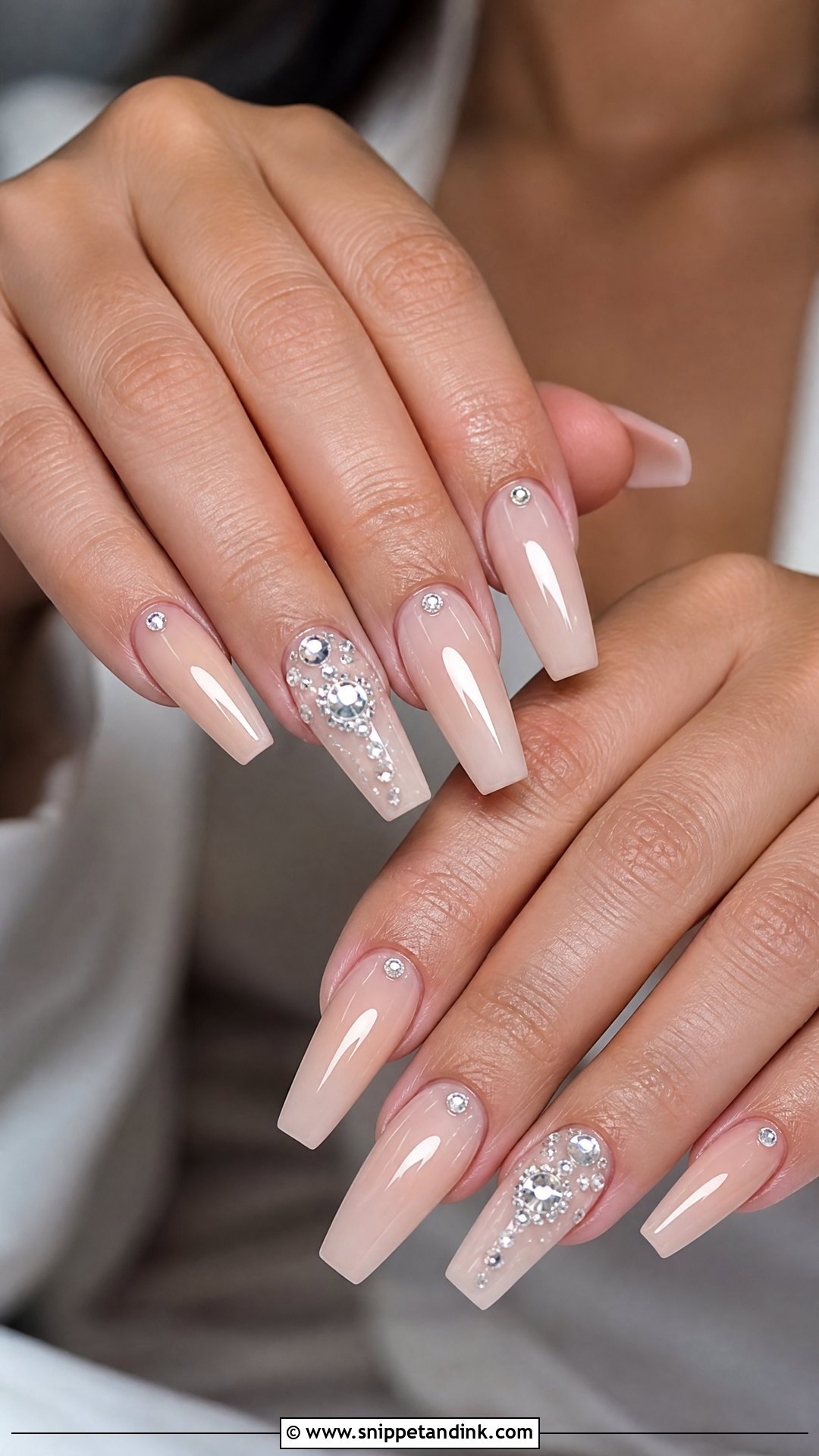 Rhinestone Coffin Wedding Nails - Snippet and Ink - 25 Coffin Wedding Nails