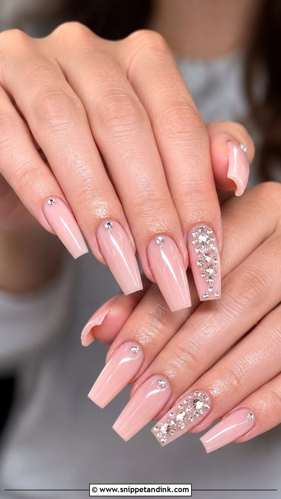 Rhinestone Coffin Wedding Nails - Snippet and Ink - 20 Coffin Shape Wedding Nails for Bride
