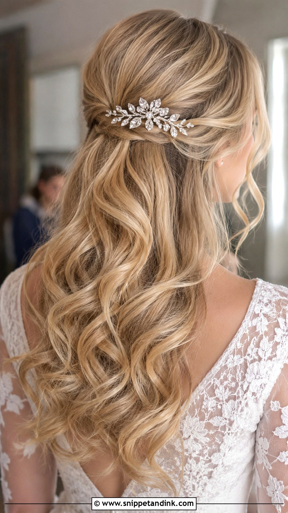 Rhinestone Comb With Half Up Style - Snippet and Ink - 20 Bridal Hair Comb Ideas