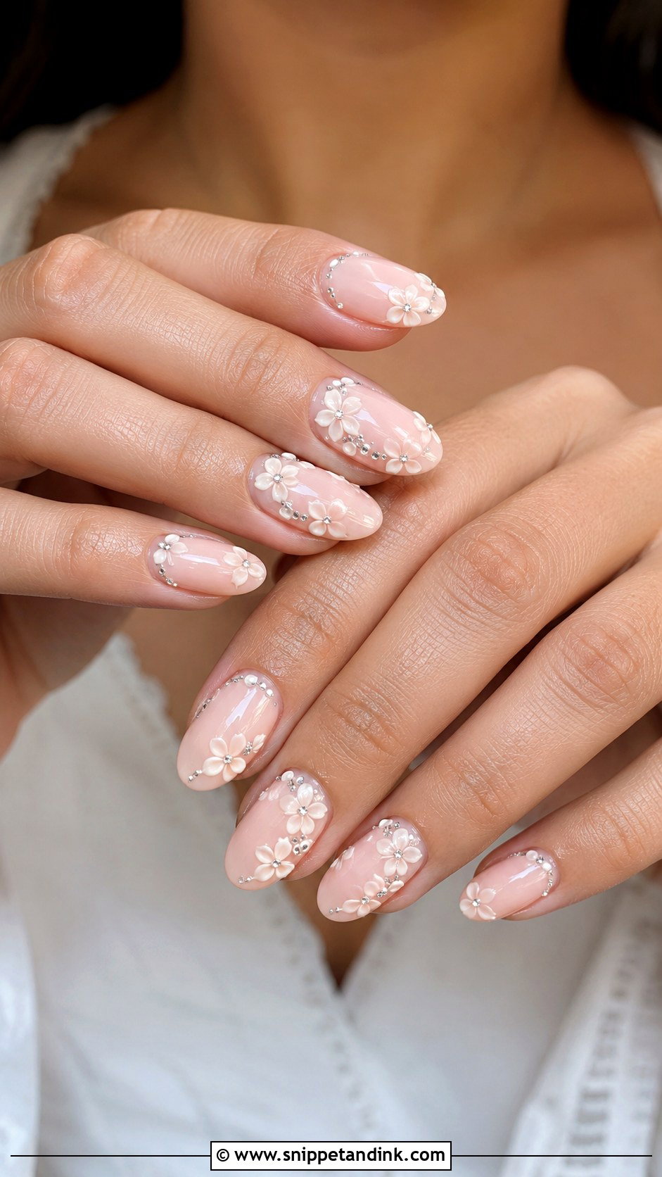 Rhinestone Floral Wedding Nails - Snippet and Ink - 20 Wedding Nails with Rhinestones