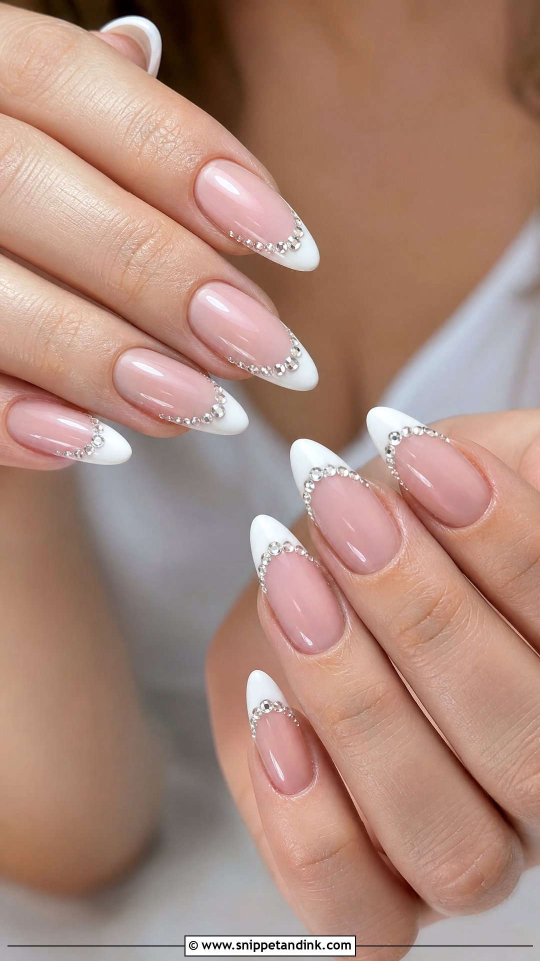 Rhinestone French Bachelorette Nails - Snippet and Ink - 35 Bachelorette Nails