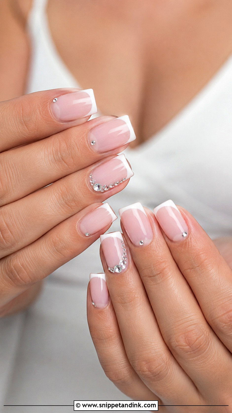 Rhinestone French Bridal Nails - Snippet and Ink - 20 Sparkle Bridal Wedding Nails for Bride