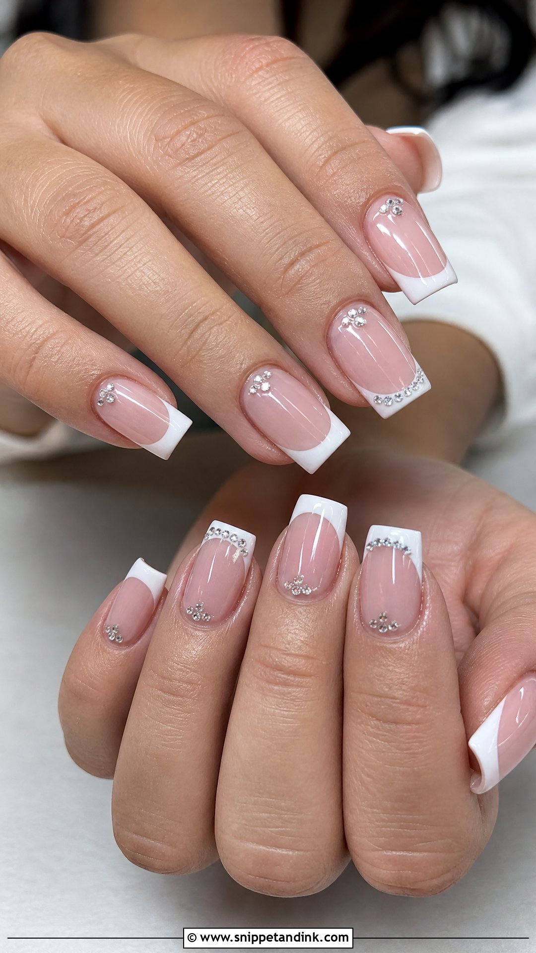 Rhinestone French Bride Nails - Snippet and Ink - 35 Bride Nails Wedding