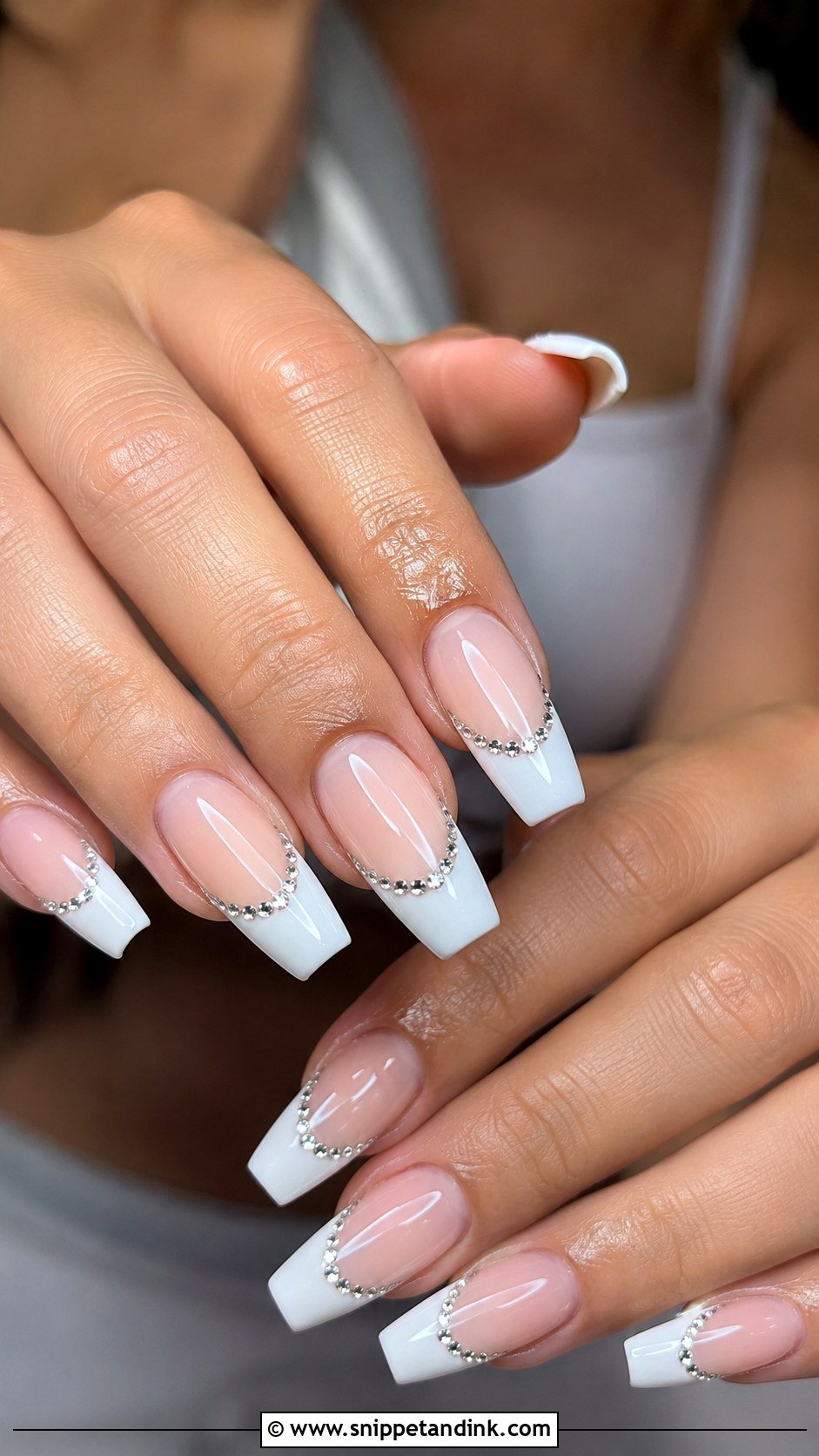 Rhinestone French Wedding Nails - Snippet and Ink - 20 Sparkly Wedding Nails