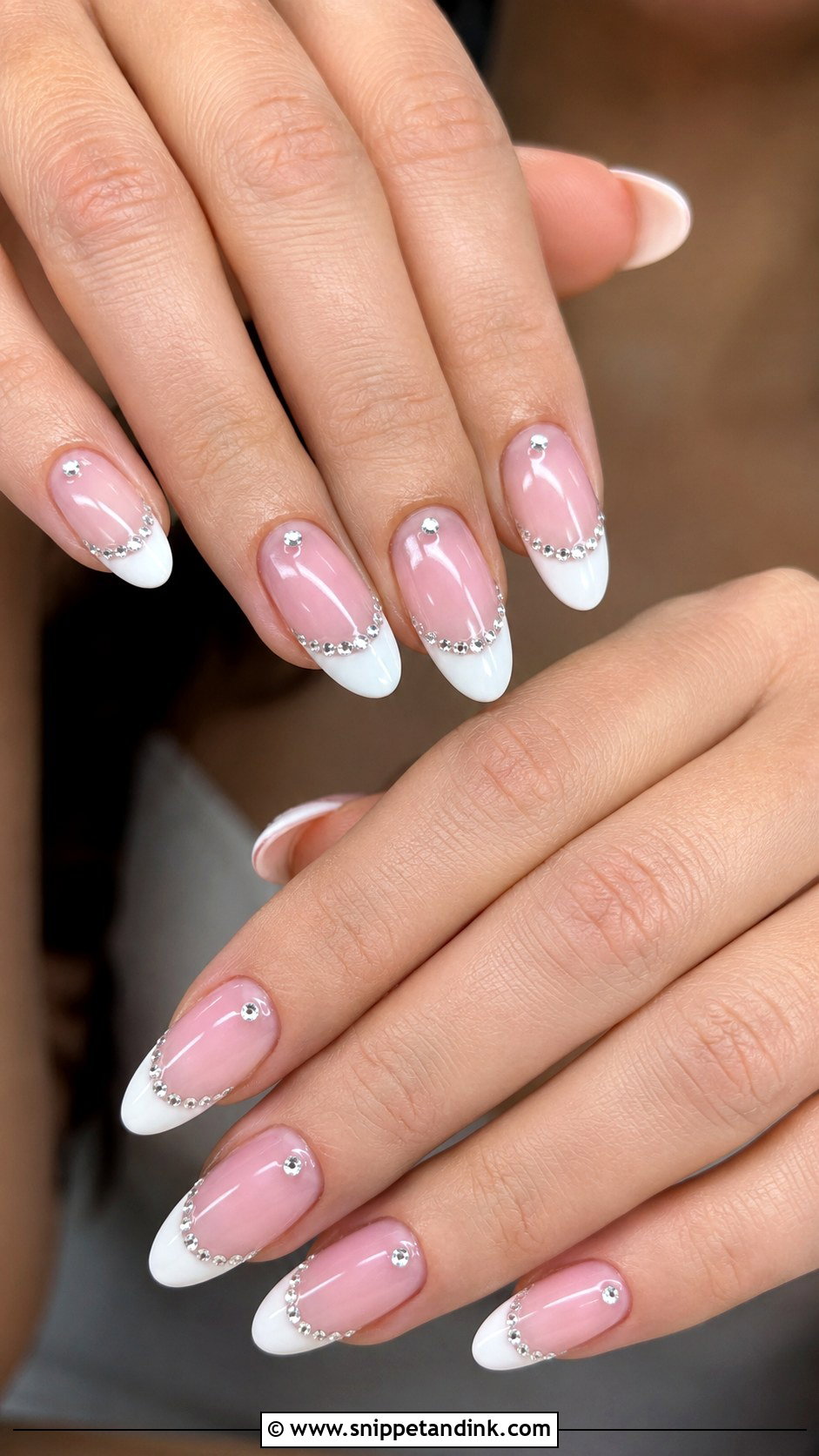 Rhinestone French Wedding Nails - Snippet and Ink - 20 Wedding Nails with Rhinestones