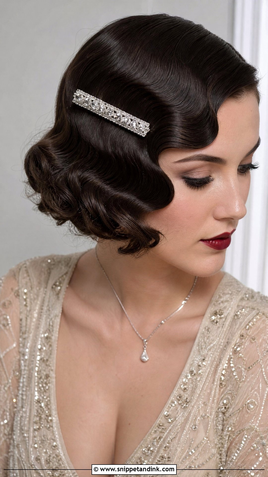 Rhinestone Hair Clip With Vintage Waves - Snippet and Ink - 20 Wedding Hair Clips Ideas
