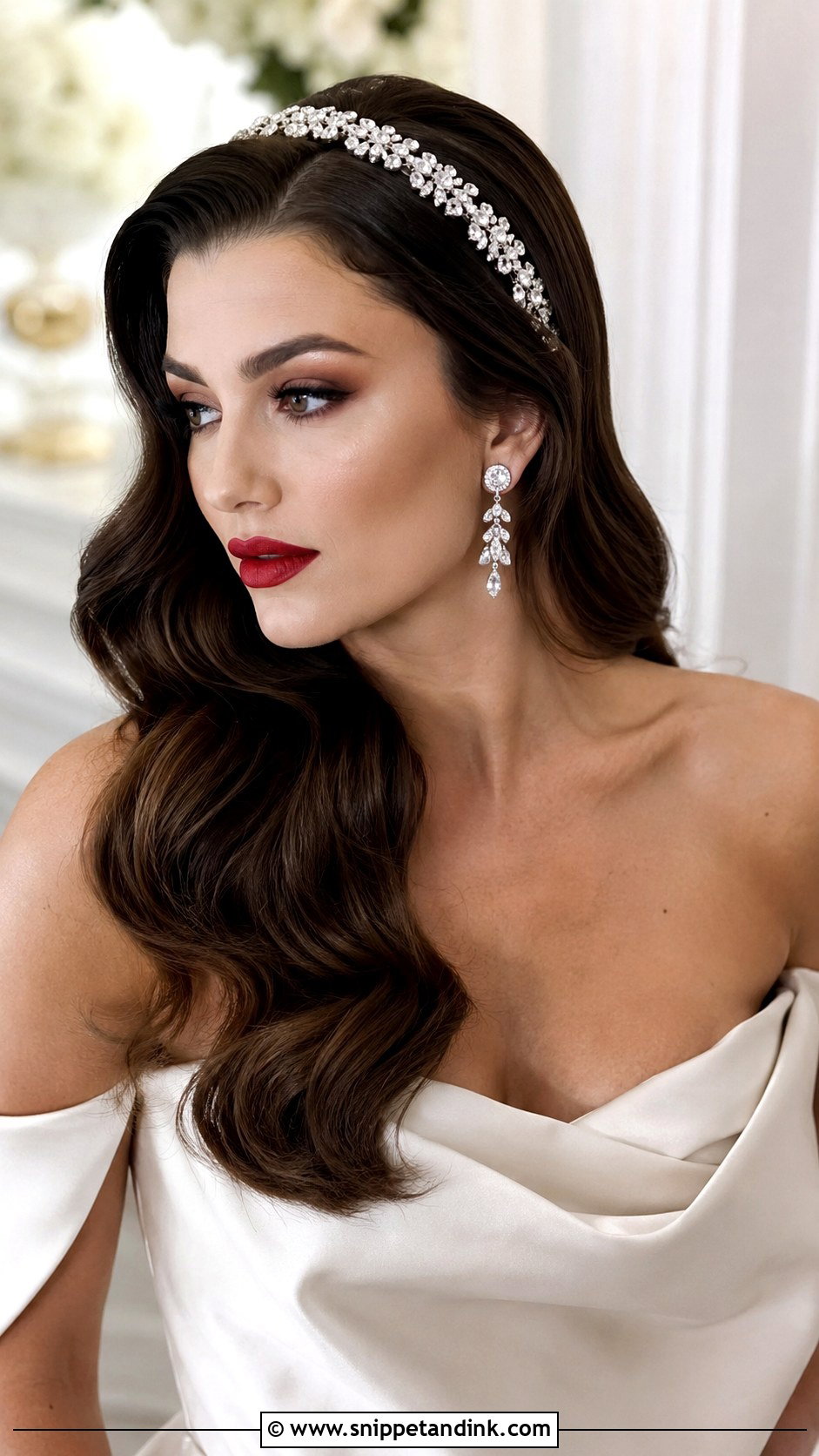 Rhinestone Headband With Hollywood Waves - Snippet and Ink - 20 Bridal Headband with Hair Down Ideas