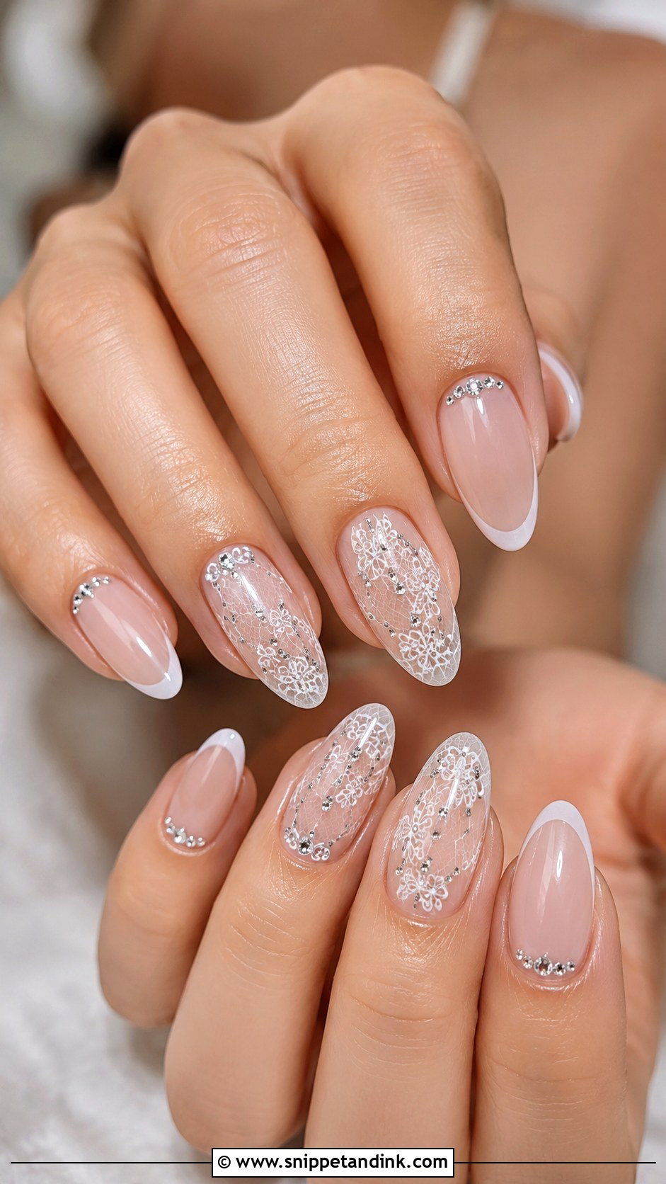 Rhinestone Lace Wedding Nails - Snippet and Ink - 20 Wedding Nails with Rhinestones