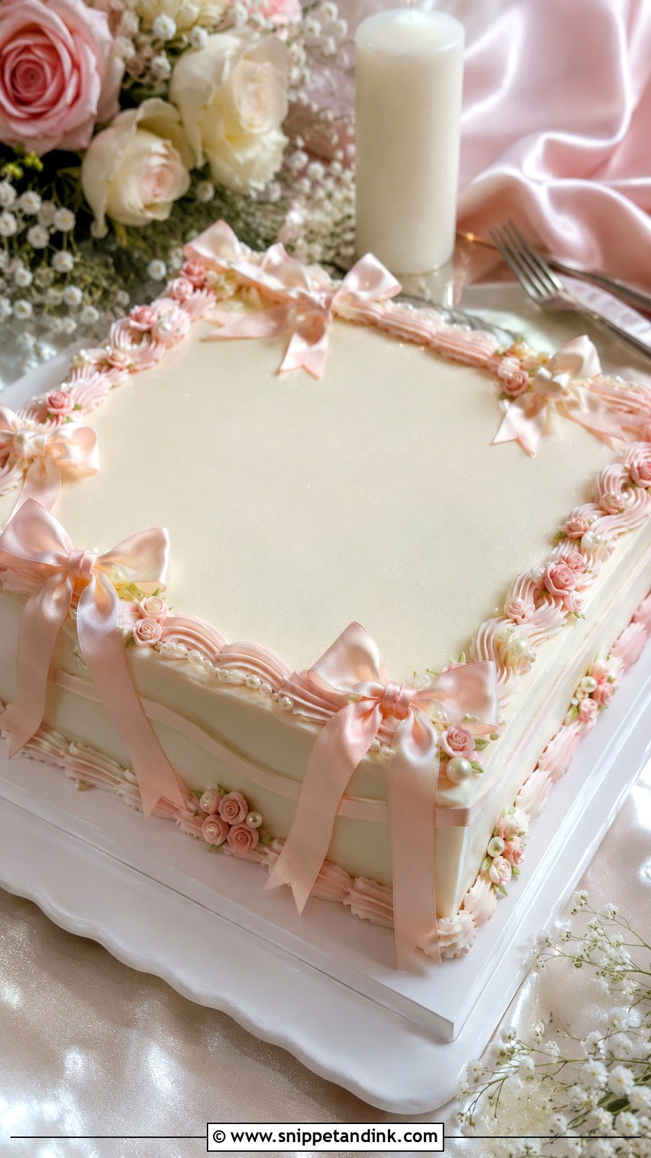 Ribbon Bow Sheet Cake For Wedding - Snippet and Ink - 20 Aesthetic Sheet Cake Ideas for Wedding