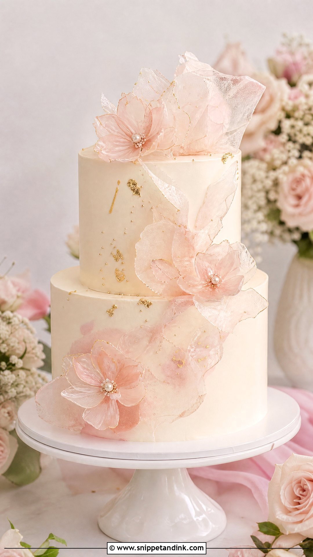 Rice Paper Blush Wedding Cake - Snippet and Ink - 20 Rice Paper Decorated Cakes for Wedding