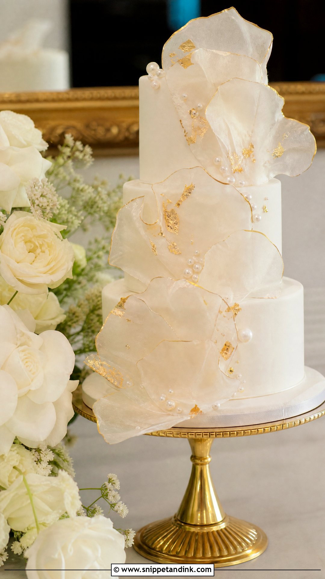 Rice Paper Gold Wedding Cake - Snippet and Ink - 20 Rice Paper Decorated Cakes for Wedding