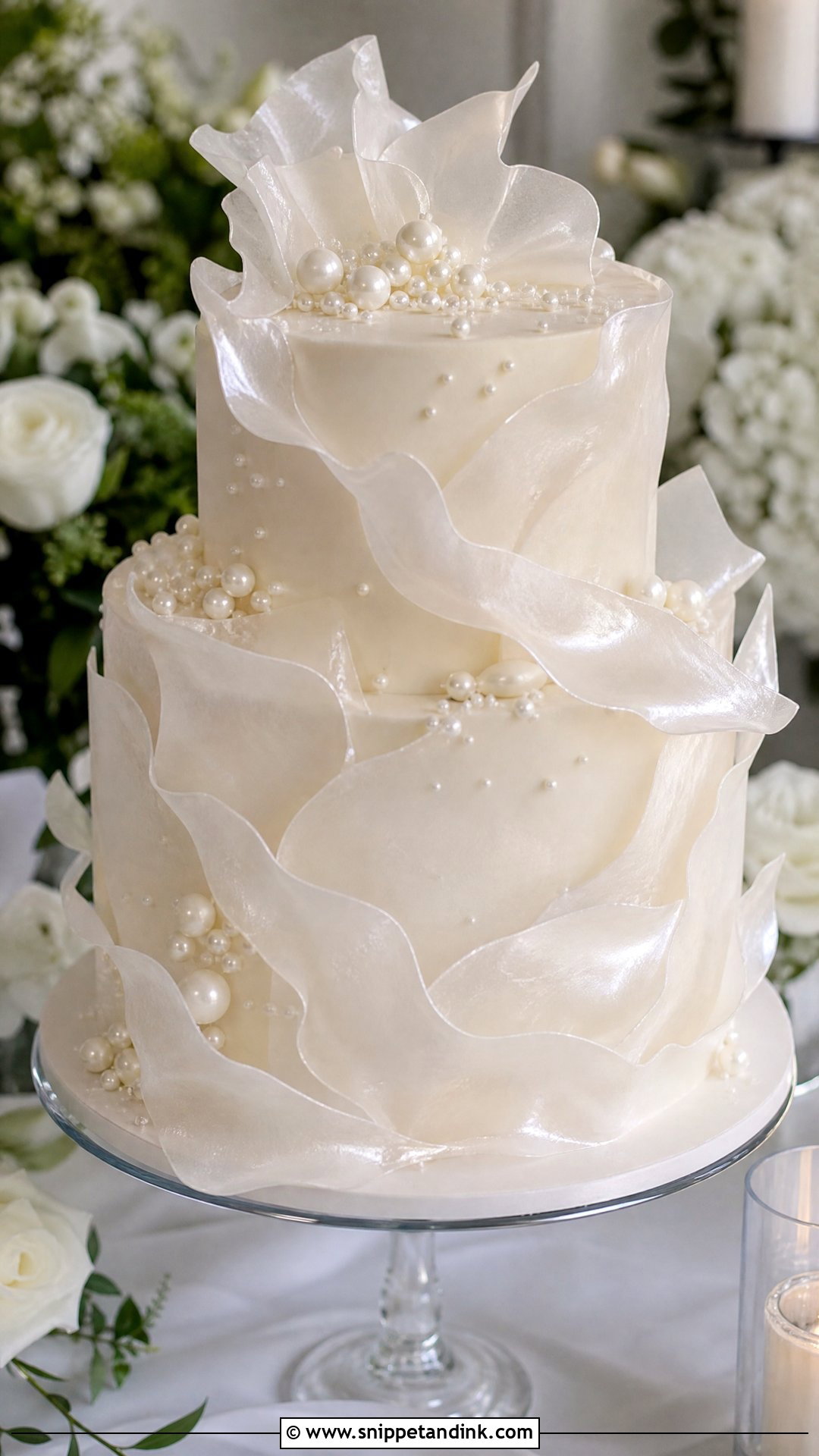 Rice Paper Pearl Wedding Cake - Snippet and Ink - 20 Rice Paper Decorated Cakes for Wedding