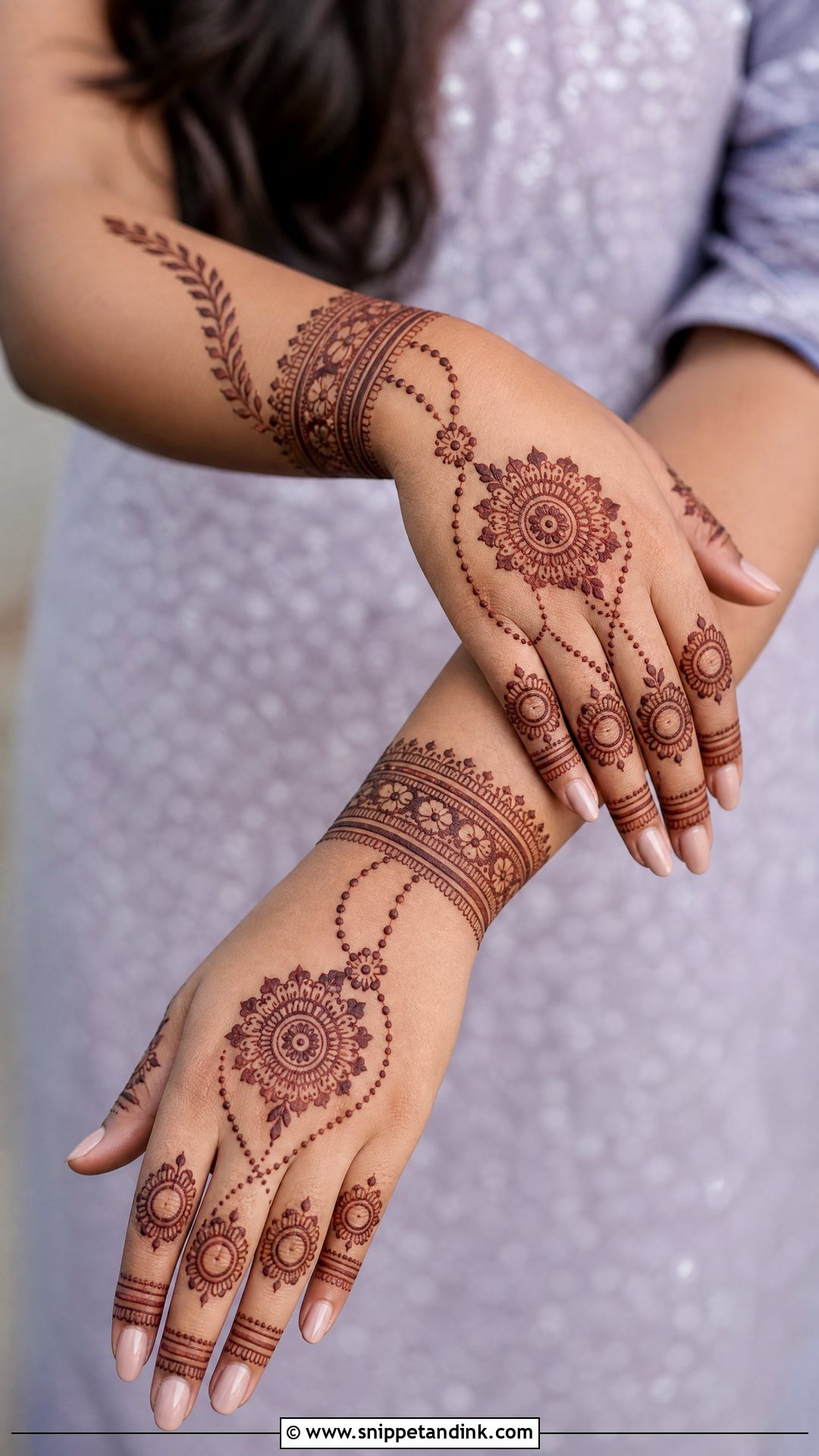 Ring Chain Bridal Back Hand Mehndi Full Hand - Snippet and Ink - 20 Simple Easy Full Hand Bridal Back Hand Mehndi Designs