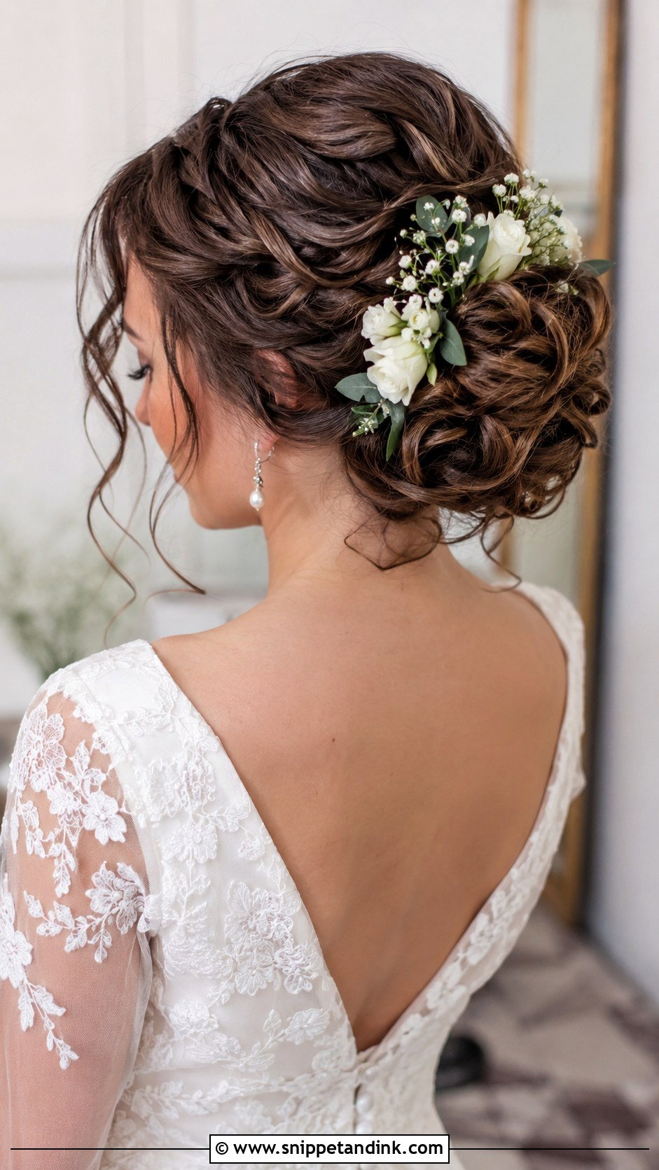 Ringlet Bun With Floral Accents - Snippet and Ink - 25 Christian Bridal Hairstyle Ideas