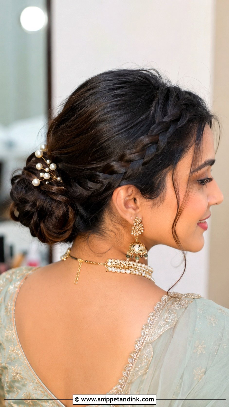 Roka Ceremony Braided Bun - Snippet and Ink - 20 Hairstyle for Roka Ceremony Ideas