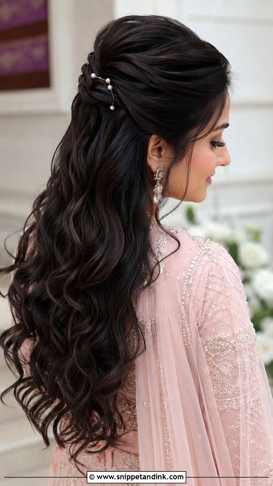 Roka Ceremony Half Up Half Down Hair - Snippet and Ink - 20 Hairstyle for Roka Ceremony Ideas