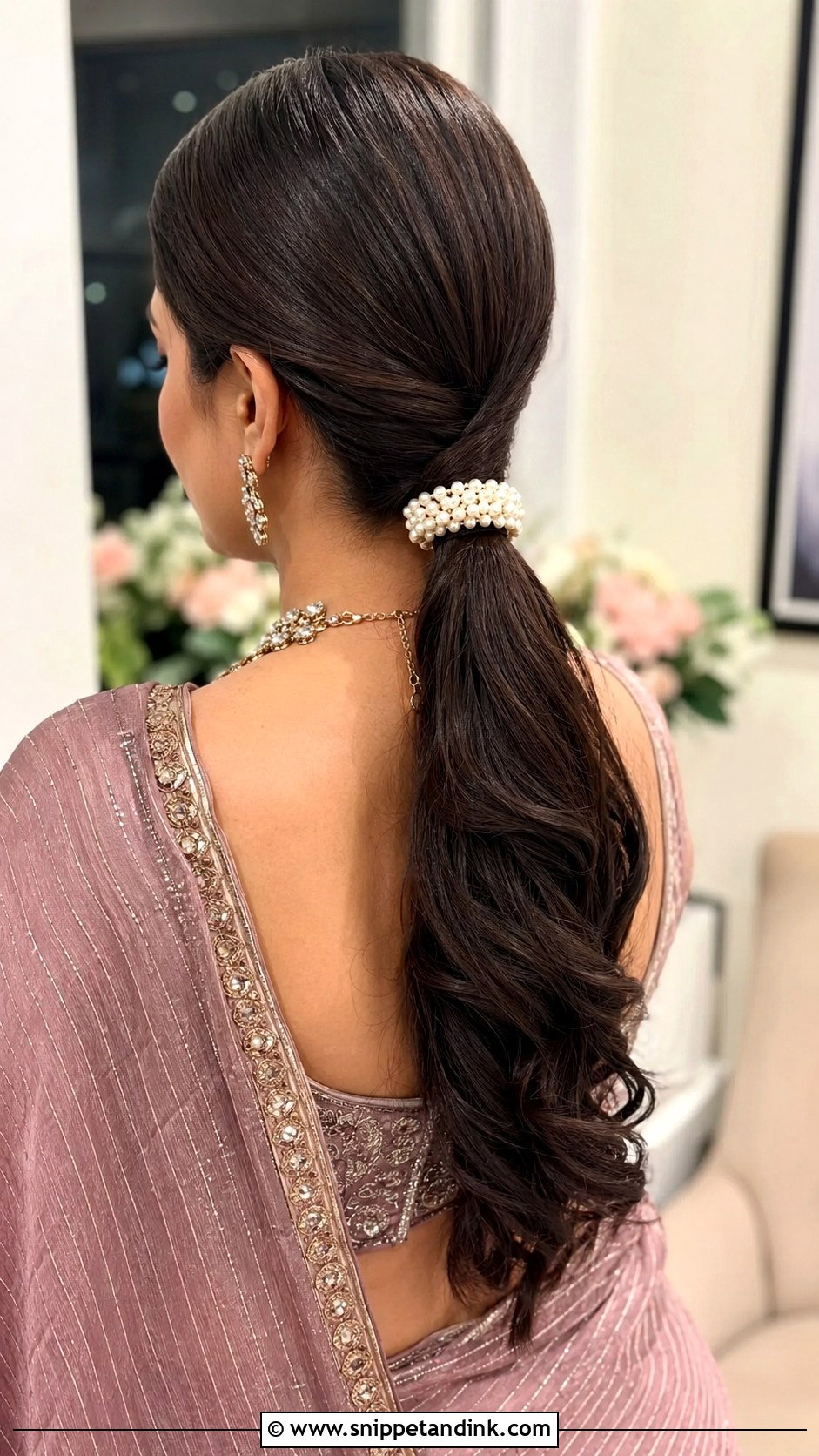 Roka Ceremony Low Ponytail - Snippet and Ink - 20 Hairstyle for Roka Ceremony Ideas