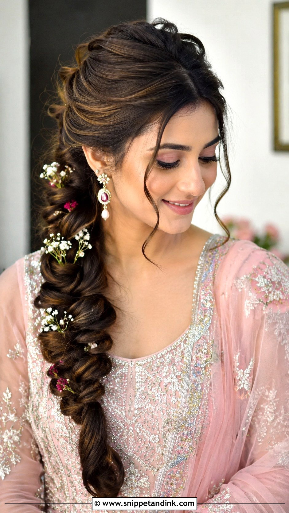 Roka Ceremony Side Braid - Snippet and Ink - 20 Hairstyle for Roka Ceremony Ideas