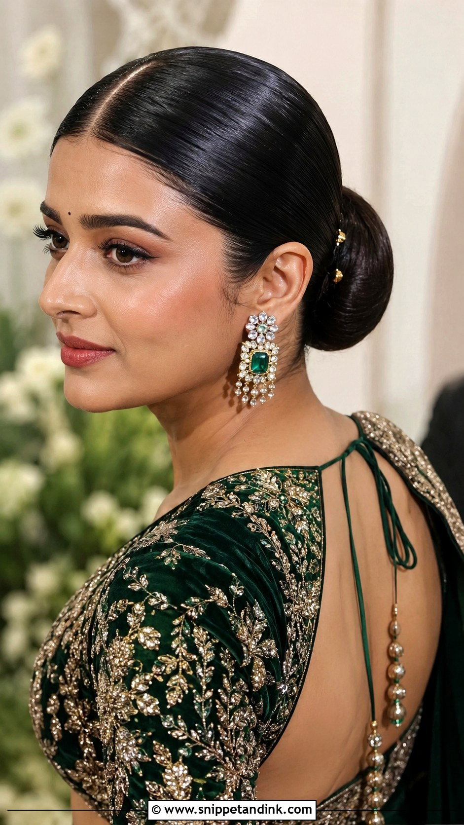 Roka Ceremony Sleek Bun - Snippet and Ink - 20 Hairstyle for Roka Ceremony Ideas