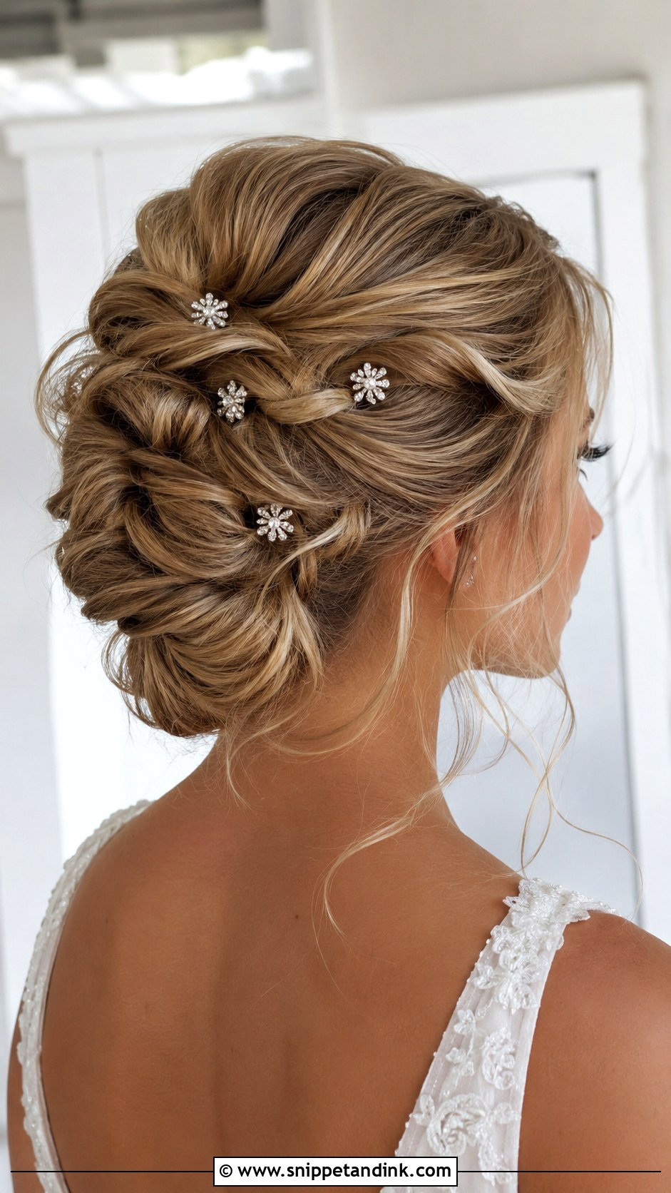 Rolled Updo With Decorative Pins - Snippet and Ink - 20 Easy Short Hair Updo Wedding Ideas