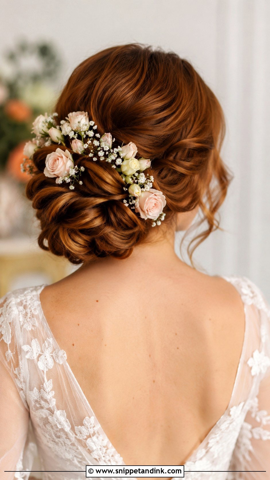 Rolled Updo With Flowers - Snippet and Ink - 20 Quick Easy Updos for Short Hair Shoulder Length Wedding Hairstyles