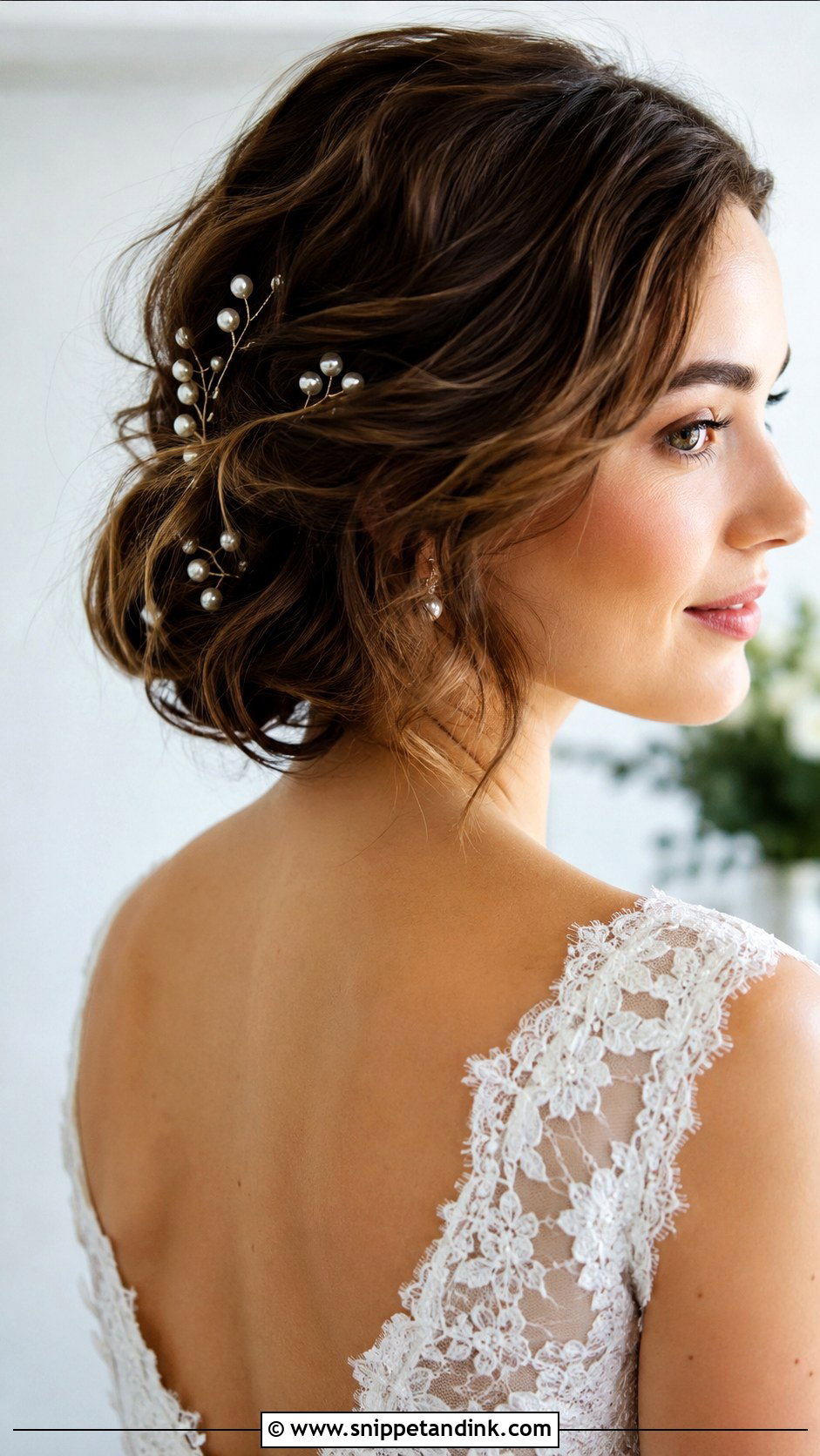 Romantic Bob With Pearl Pins - Snippet and Ink - 25 Bob Wedding Hair Ideas