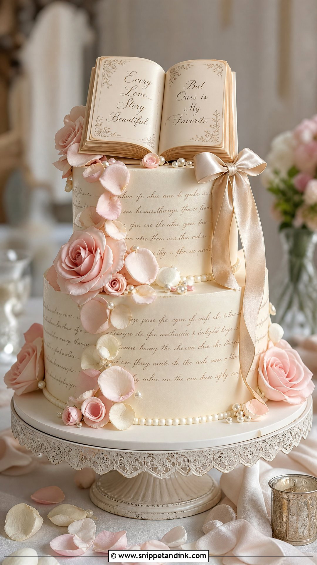 Romantic Book Wedding Cake - Snippet and Ink - 25 Book Theme Cake Ideas for Wedding