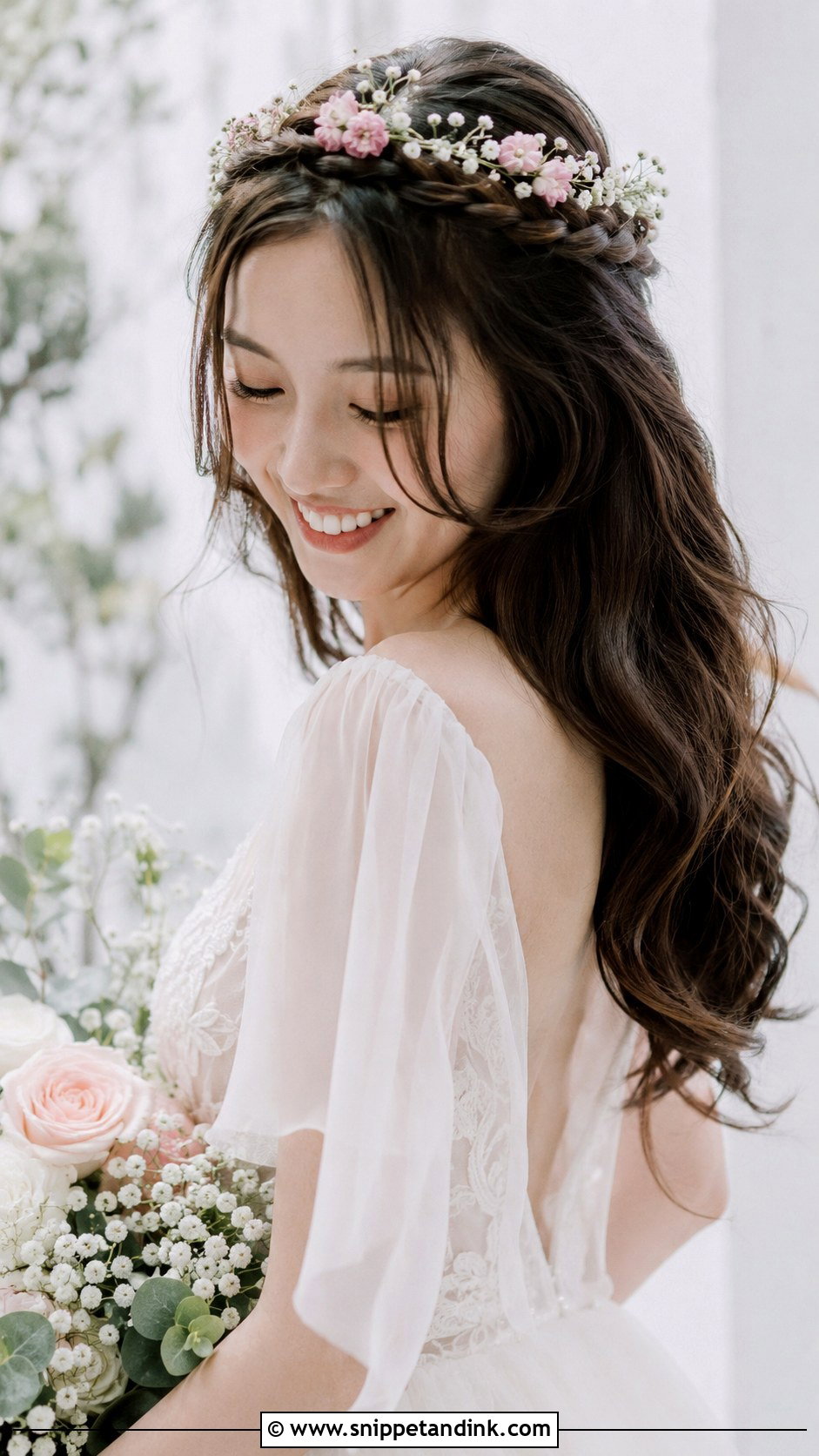 Romantic Braided Crown With Fresh Flowers - Snippet and Ink - 25 Asian Wedding Hair Ideas