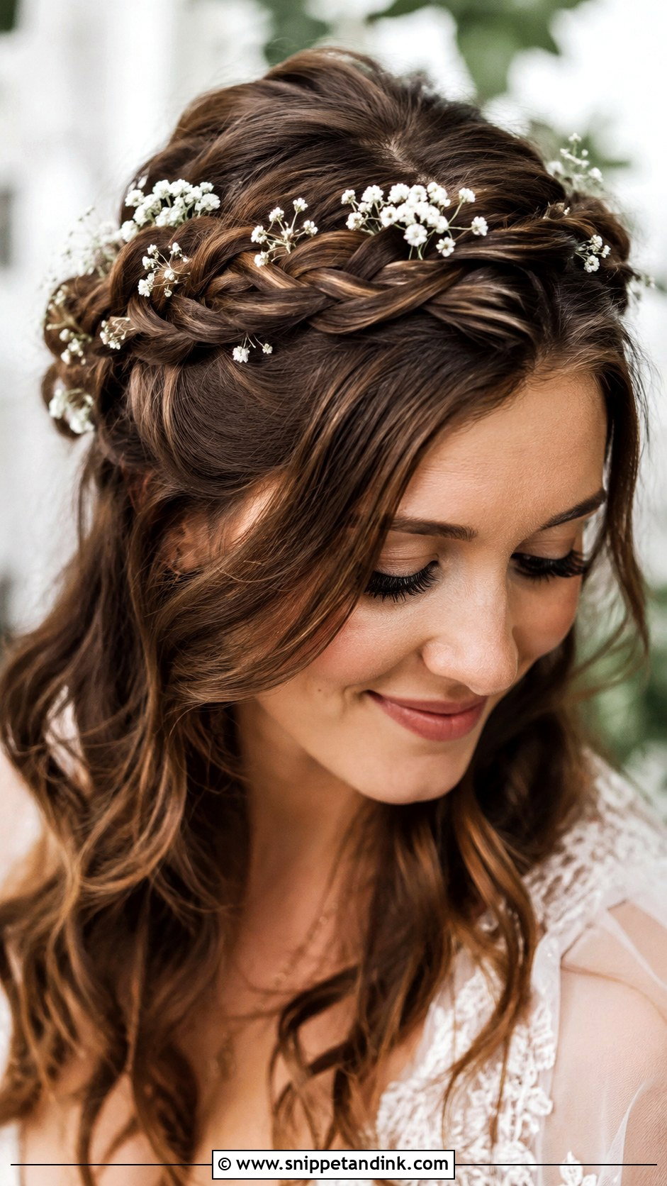 Romantic Braided Crown for Brunettes - Snippet and Ink - 25 Brunette Bridal Hair Ideas