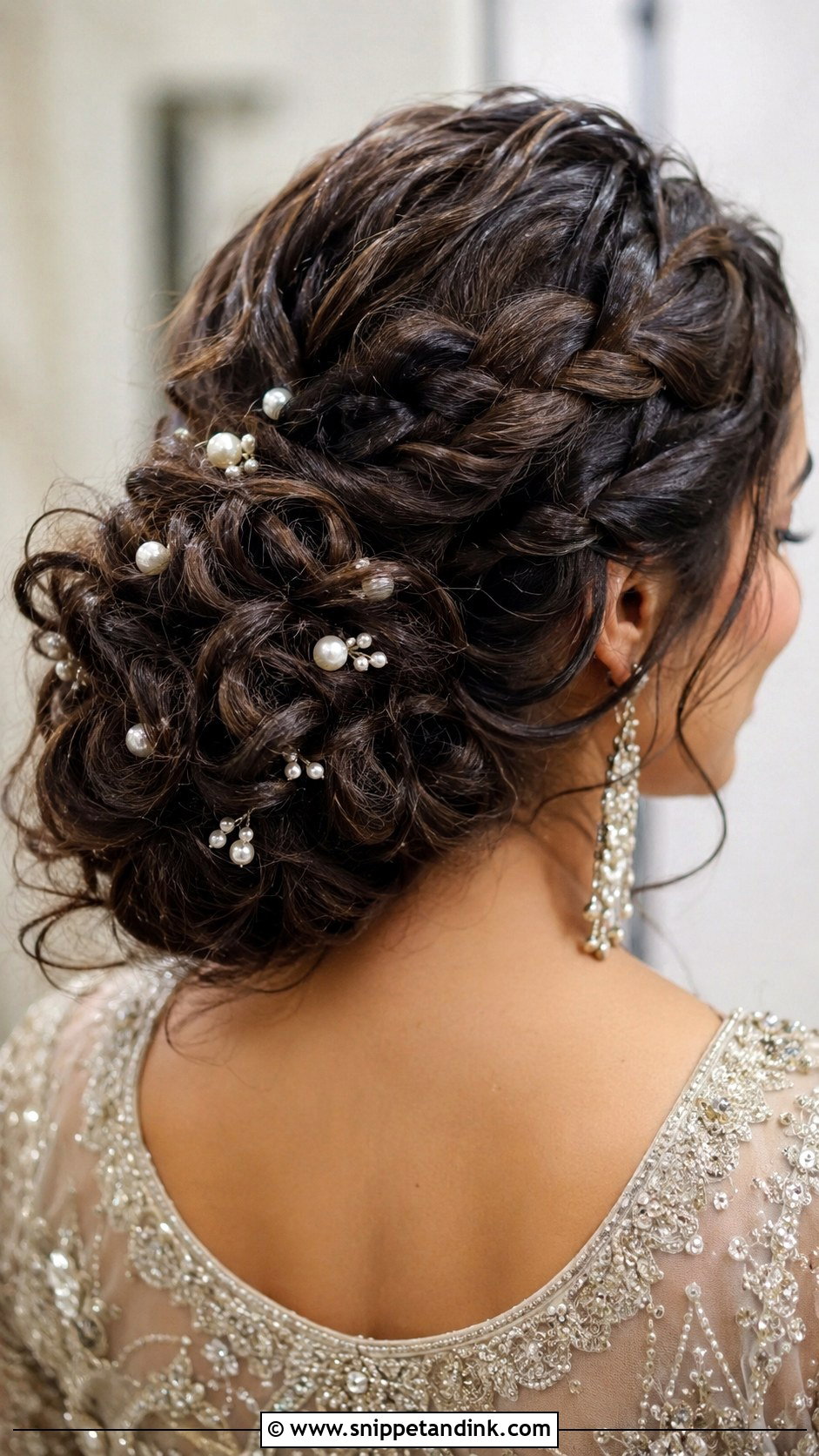 Romantic Braided Curly Bun - Snippet and Ink - 25 Curly Hair Wedding Guest Styles