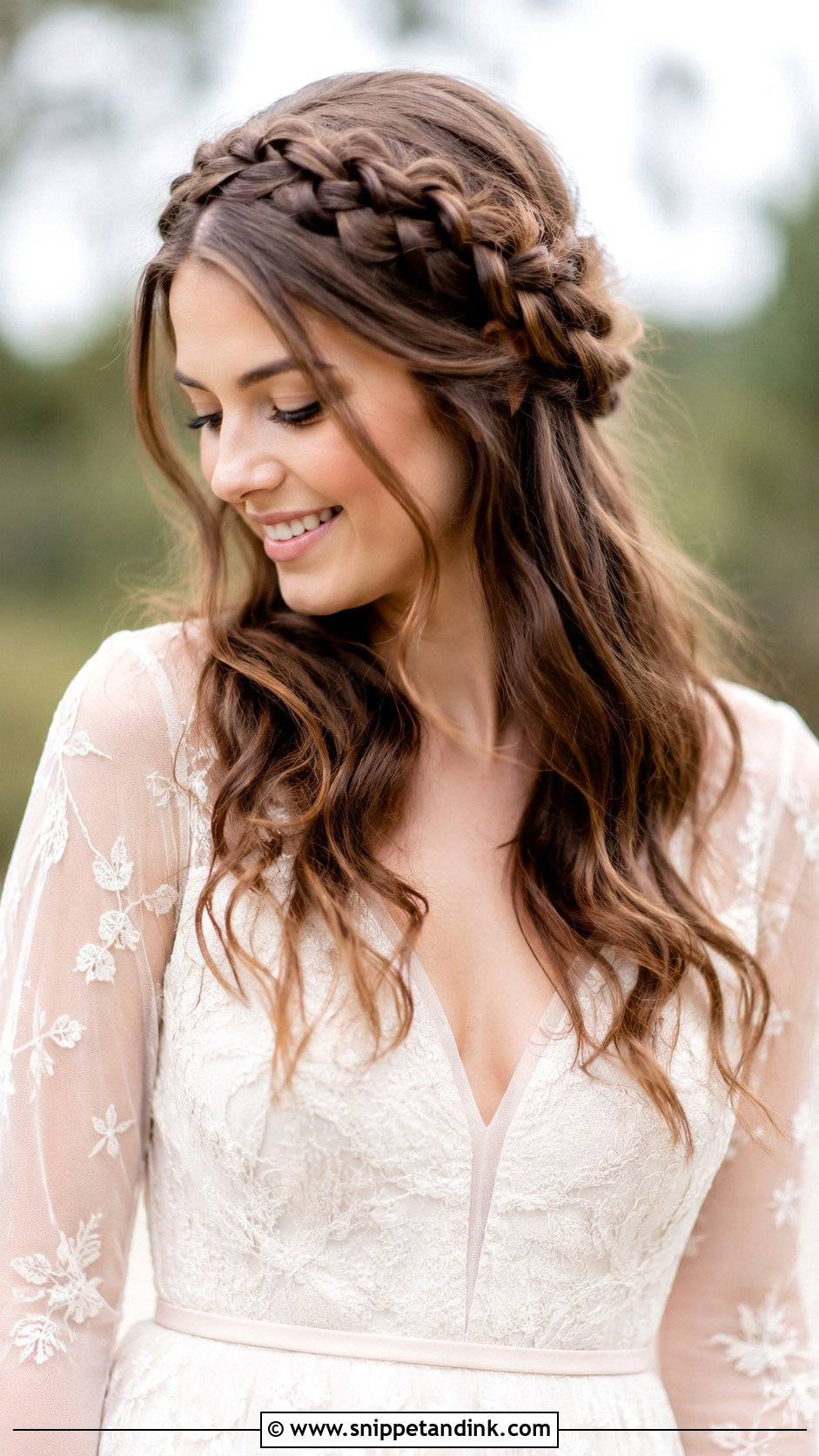 Romantic Braided Halo With Loose Ends - Snippet and Ink - 25 Whimsical Wedding Hair Ideas
