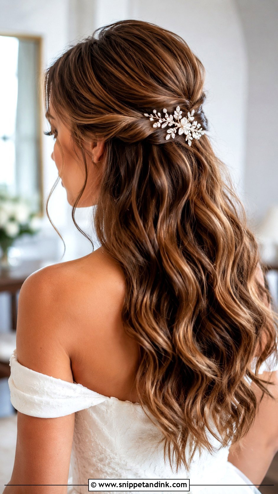Romantic Bride Hair With Half Up Waves - Snippet and Ink - 15 Romantic Bride Hair Ideas