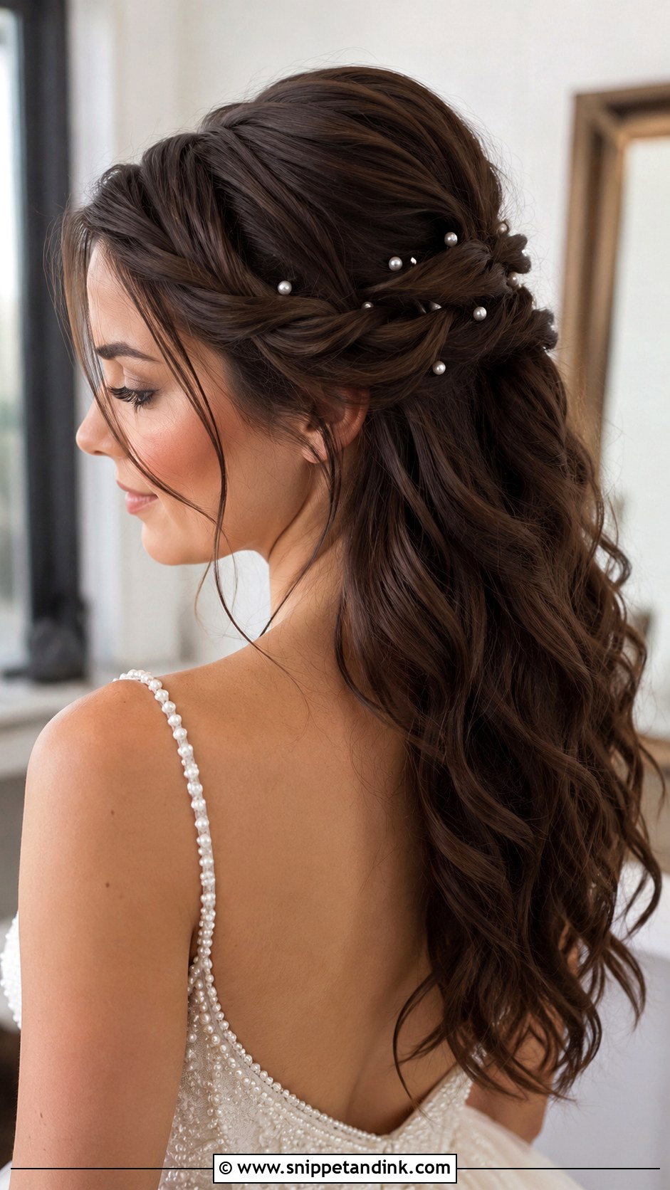 Romantic Bride Hair With Pearl Pins - Snippet and Ink - 15 Romantic Bride Hair Ideas