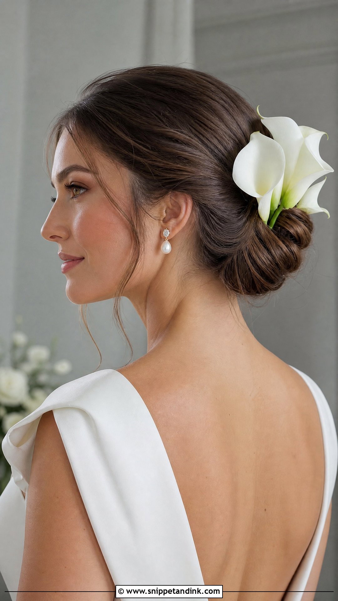 Romantic Bun With Calla Lilies - Snippet and Ink - 20 Bridal Hairstyles with Flowers