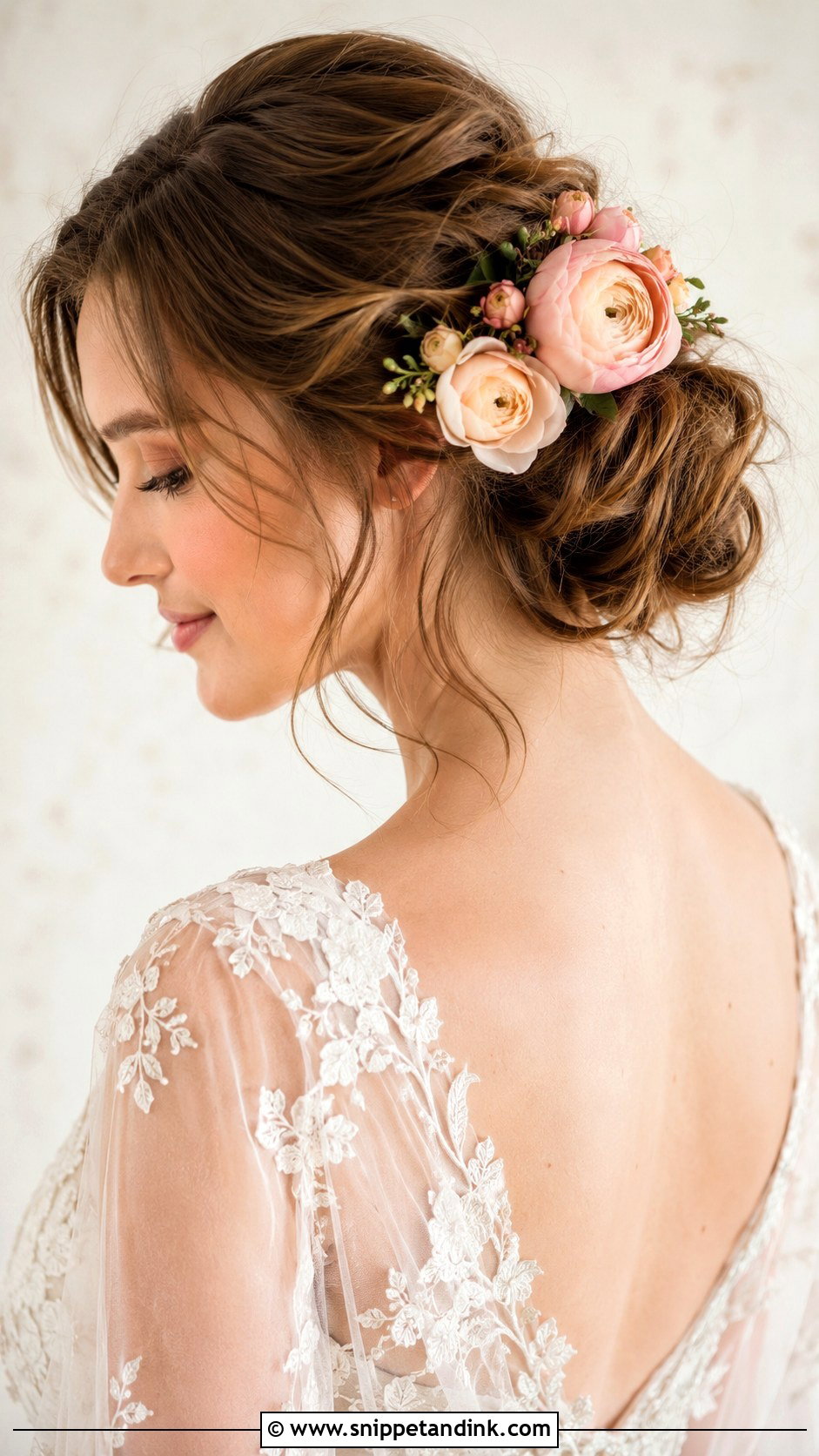 Romantic Bun With Ranunculus - Snippet and Ink - 20 Flower Bun Hairstyle Wedding Bride Ideas