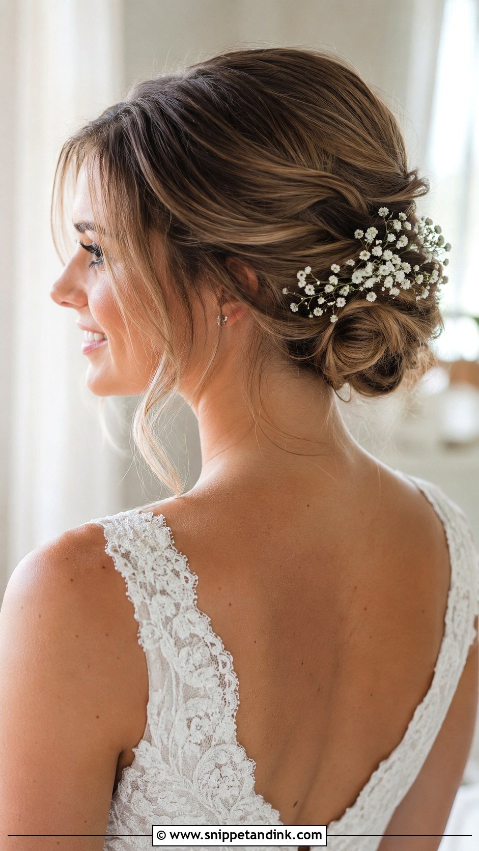Romantic Chignon With Babys Breath - Snippet and Ink - 25 Fairy Wedding Hair Ideas