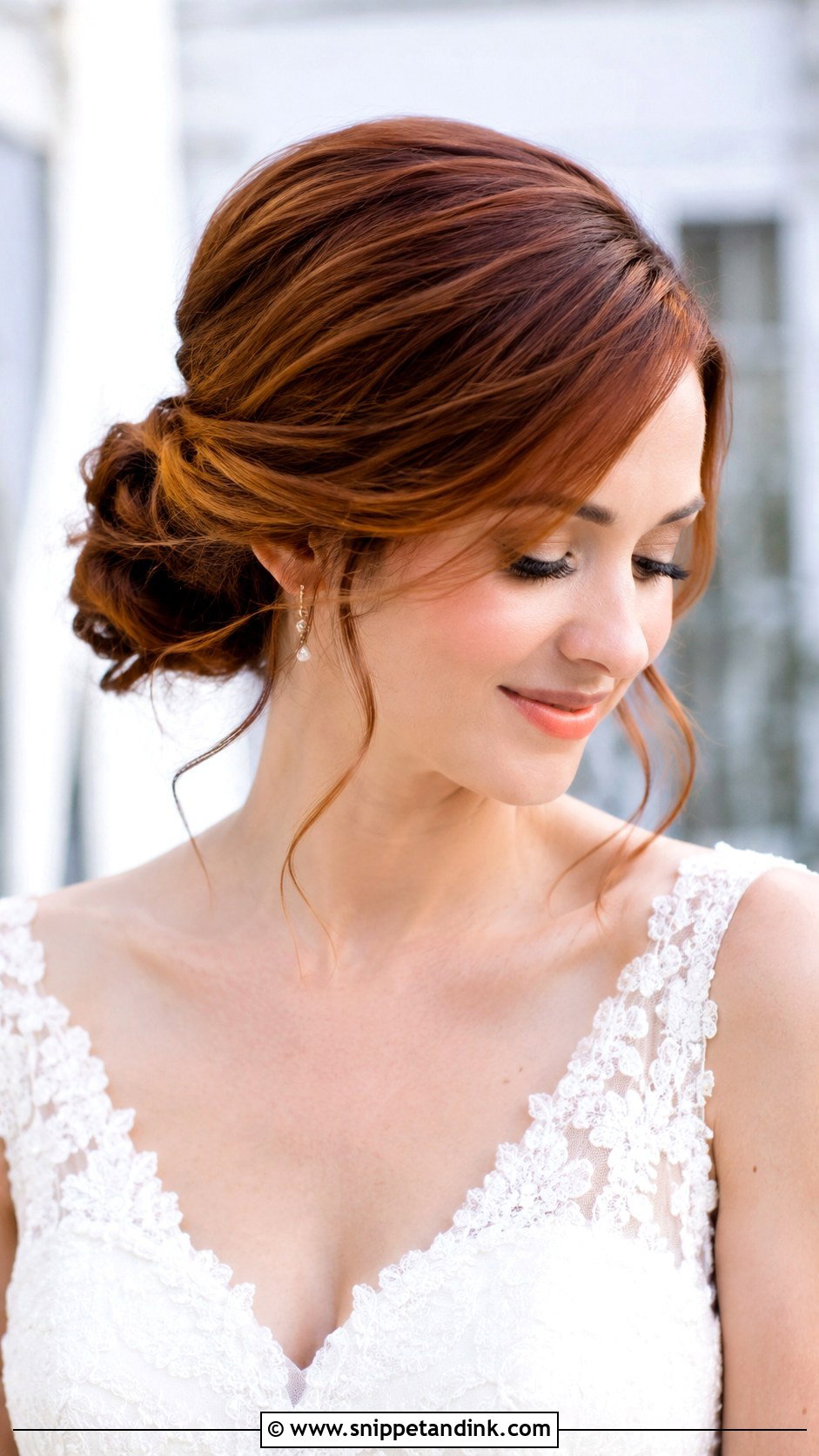 Romantic Chignon With Side Bangs - Snippet and Ink - 25 Wedding Hairstyles with Bangs