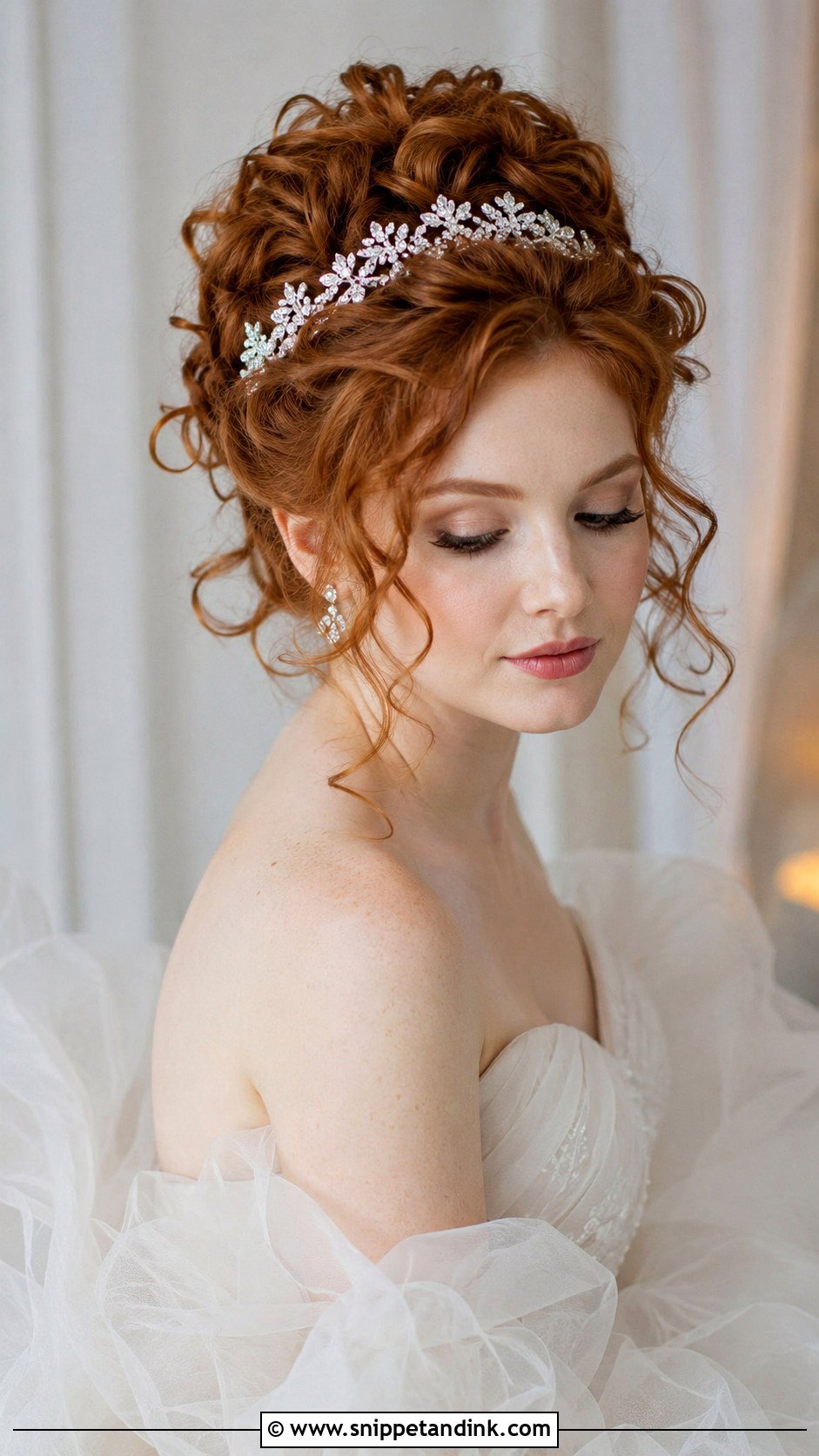 Romantic Curled Updo With Tiara - Snippet and Ink - 20 Bridal Hair with Tiara Ideas