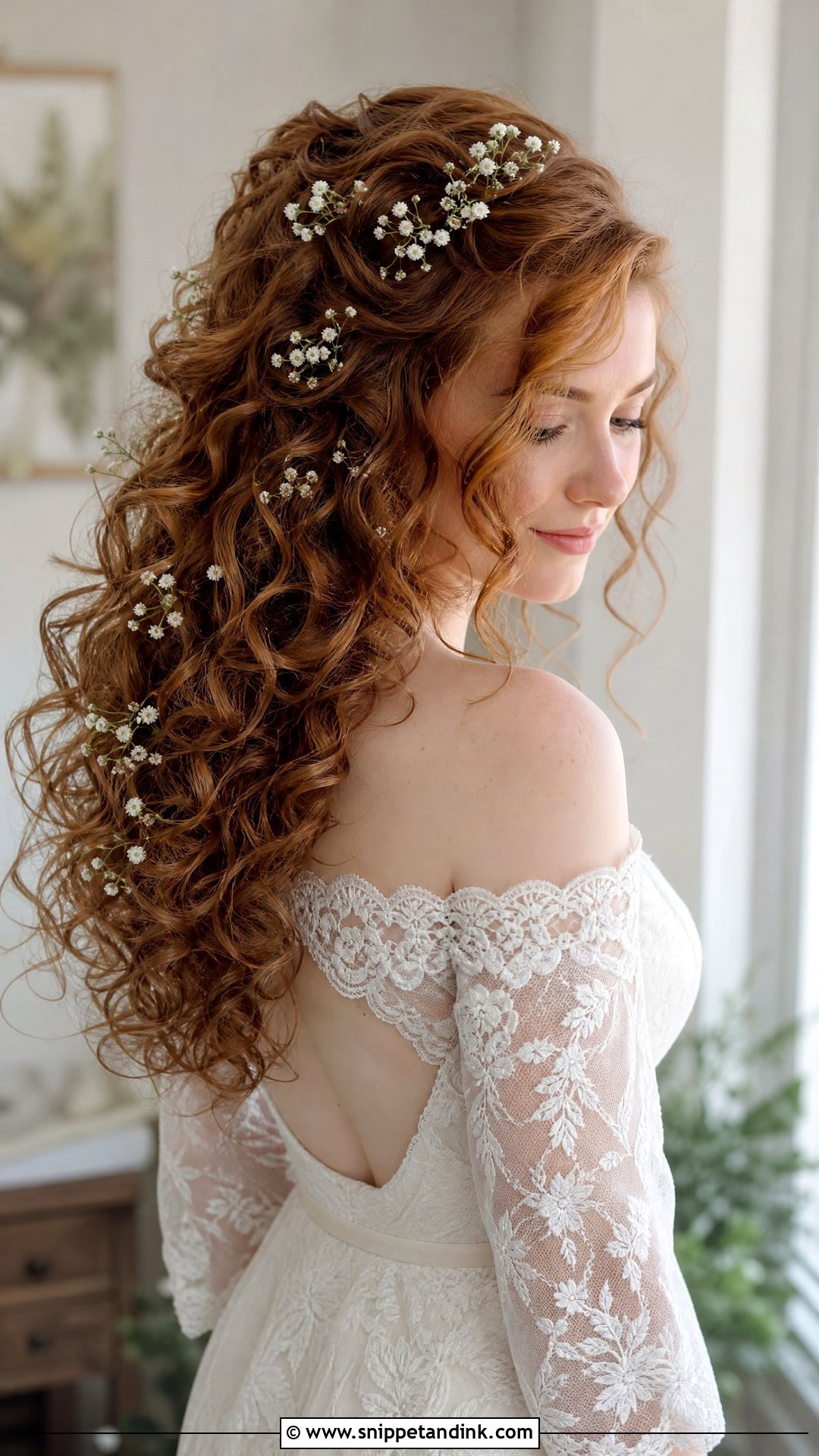 Romantic Curls With Babys Breath - Snippet and Ink - 20 Medium Length Wedding Hair All Down Ideas