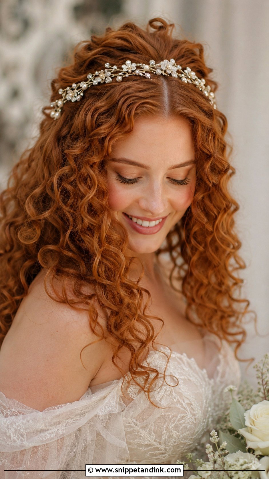 Romantic Curls With Bridal Halo - Snippet and Ink - 20 Bridal Hair Down with Headpiece Ideas
