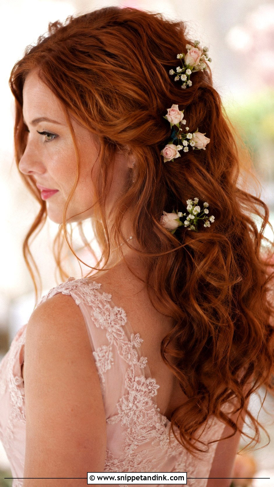 Romantic Curls With Floral Pins - Snippet and Ink - 20 Short Hair Maid of Honor Hairstyles