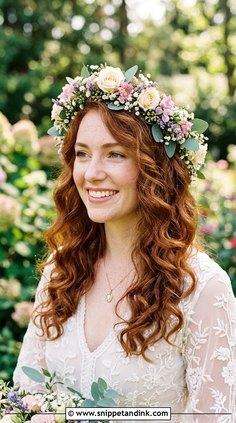 Romantic Curls With Flower Crown - Snippet and Ink - 20 Bridal Hair Curls