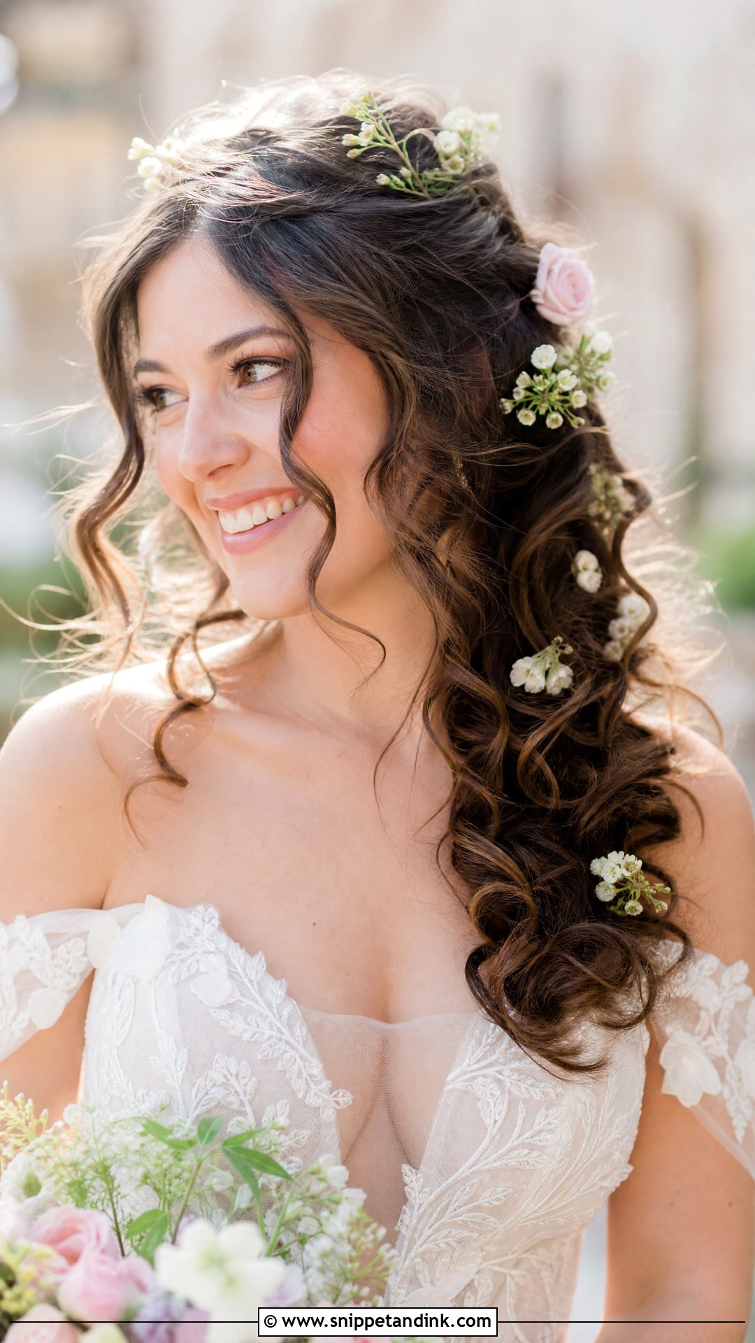 Romantic Curls With Flowers - Snippet and Ink - 20 Wedding Hair Design Ideas
